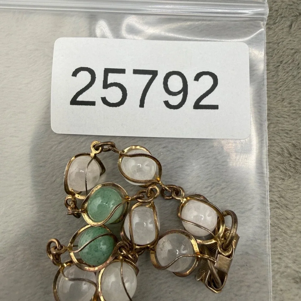Vintage‎ Stone Bracelet Caged Wire Wrapped Silver Tone  7